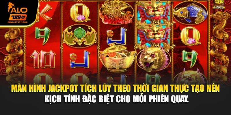 Màn hình jackpot tích lũy theo thời gian thực tạo nên kịch tính đặc biệt cho mỗi phiên quay.
